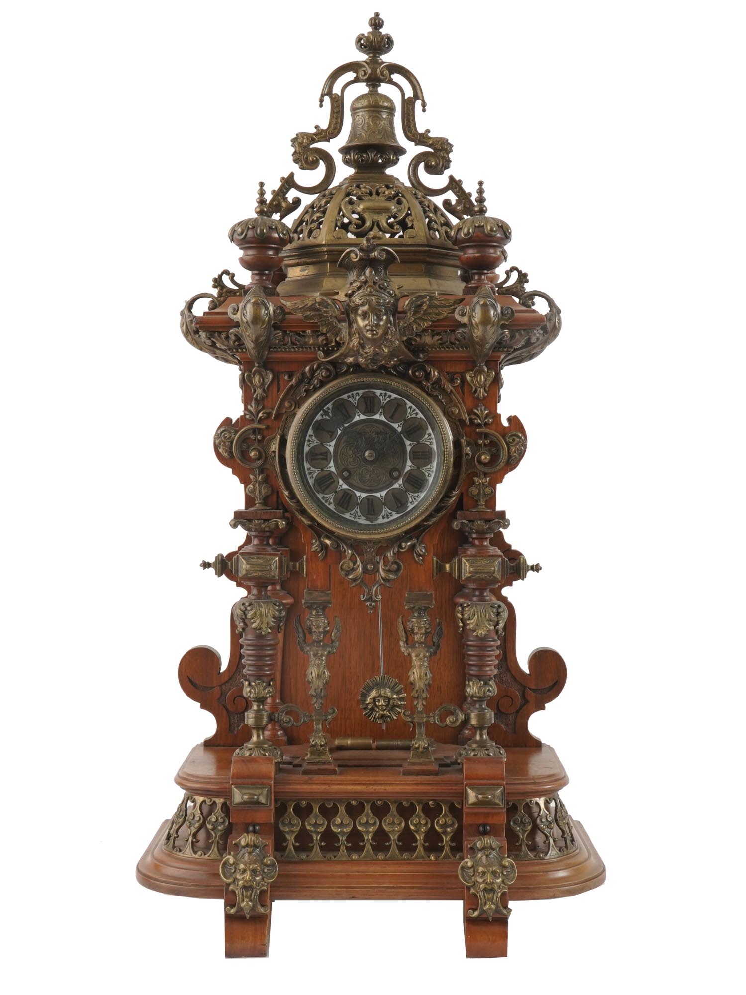 ANTIQUE 19TH C. WALNUT AND BRASS LENZKIRCH CLOCK PIC-0